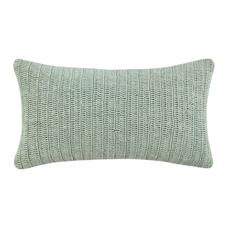 Sagebrush Green Knitted Linen Throw Pillow, 14"x26"
