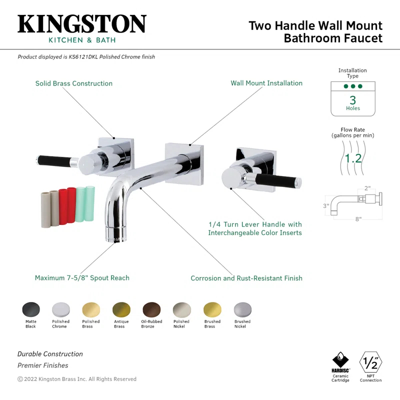 Kingston Brass Kaiser Two-Handle 3-Hole Wall Mount Bathroom Faucet