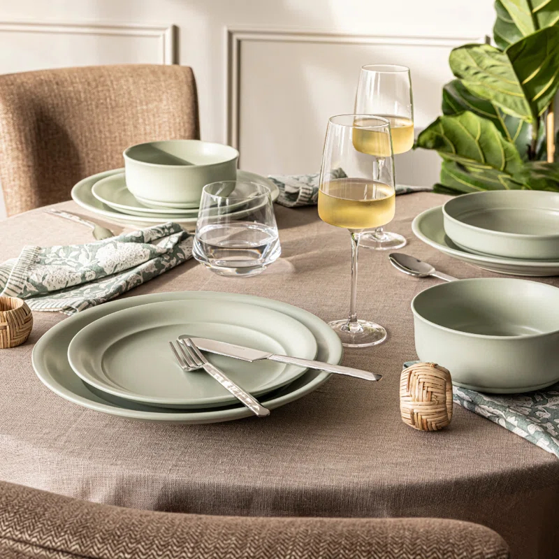 over&back Rimmed 16-Piece Semi Hand-Finished Stoneware Dinnerware Set, Service for 4
