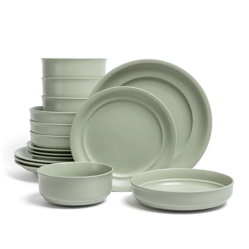 over&back Rimmed 16-Piece Semi Hand-Finished Stoneware Dinnerware Set, Service for 4