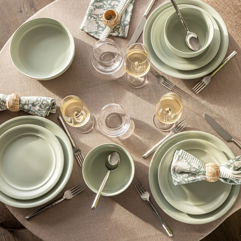 over&back Rimmed 16-Piece Semi Hand-Finished Stoneware Dinnerware Set, Service for 4