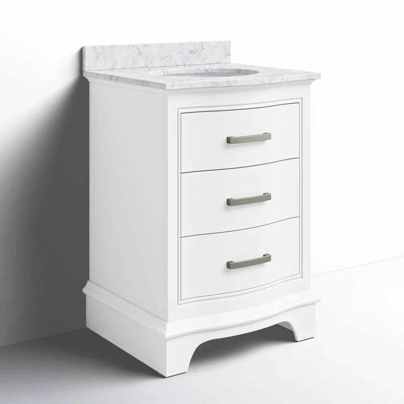 Monroe 24'' White Solid Wood Vanity with Carrara Marble Top