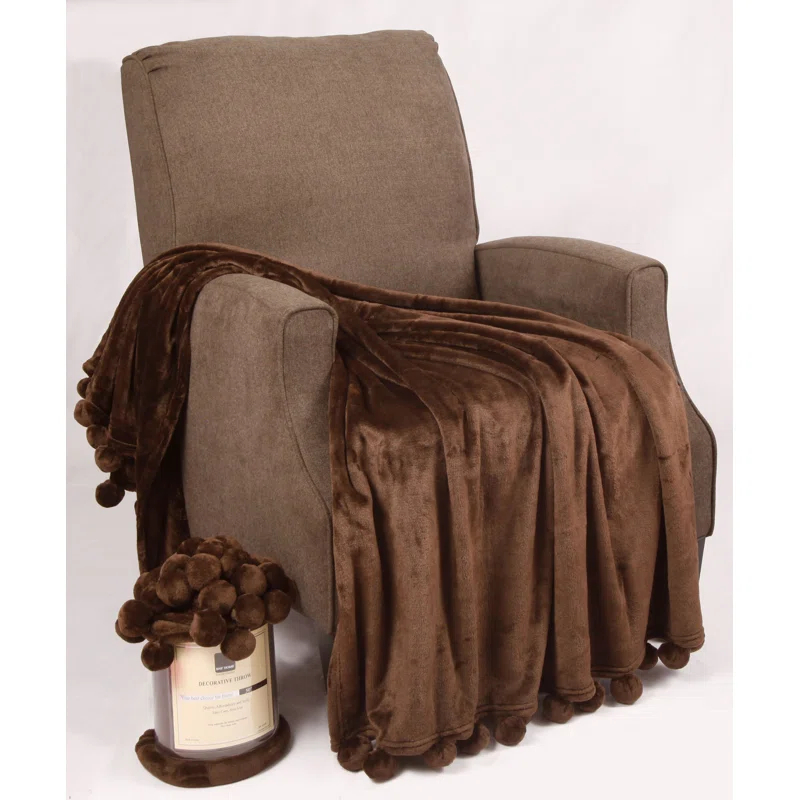 Home Soft Things Flannel Fleece Pom Pom Blanket