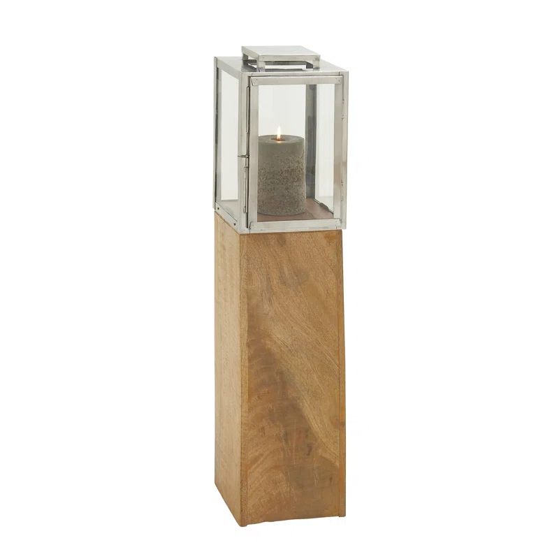Mango Wood Handmade Decorative Indoor Outdoor Brown Candle Lantern