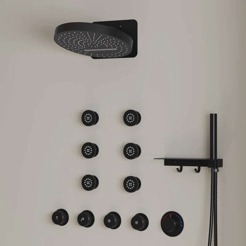 Wall Mounted Dual Thermostatic Shower Shower Faucet Set ,Waterfall & Rainfall Shower Head with Rough-In Valve