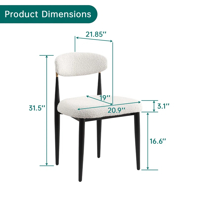 2 Pieces Boucle Armless Dining Chair, Upholstered Accent Chair