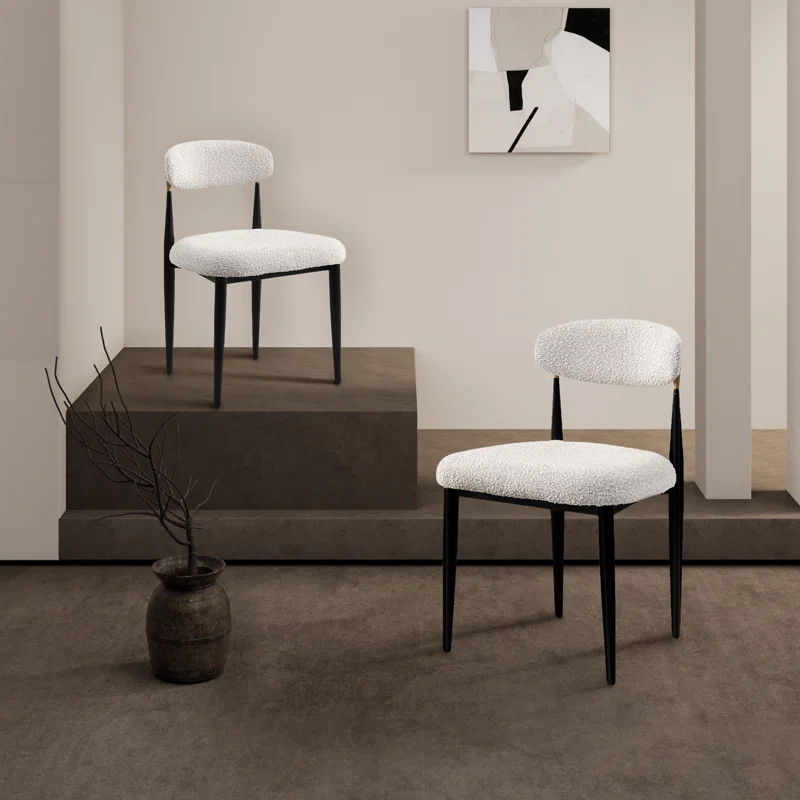2 Pieces Boucle Armless Dining Chair, Upholstered Accent Chair