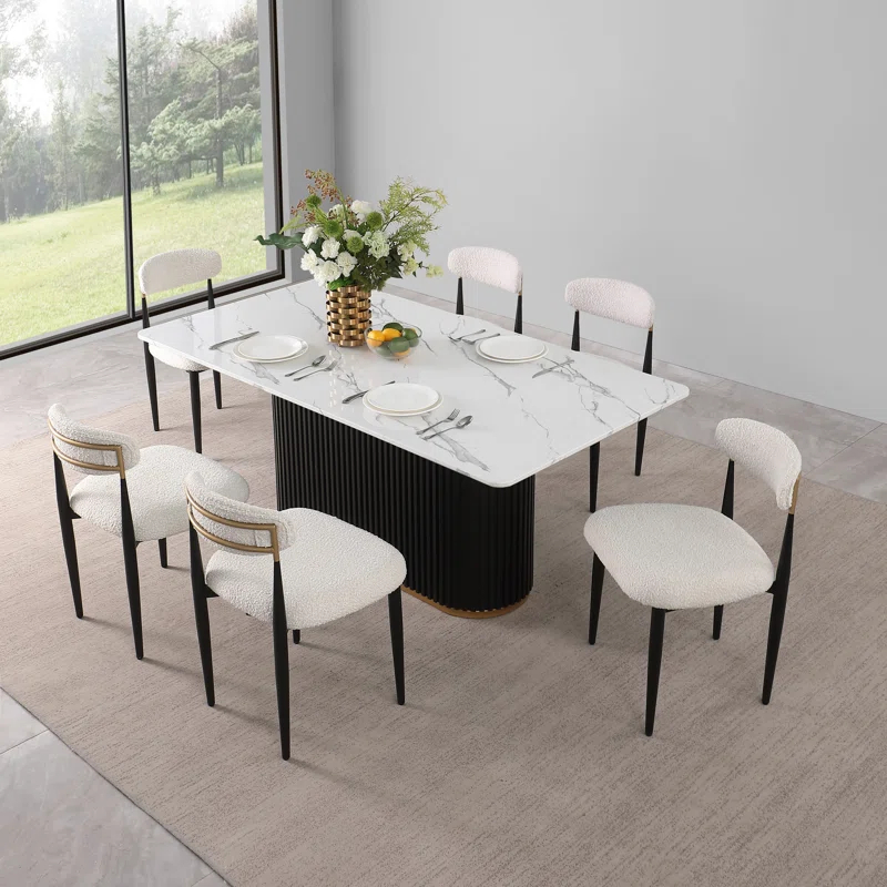 2 Pieces Boucle Armless Dining Chair, Upholstered Accent Chair