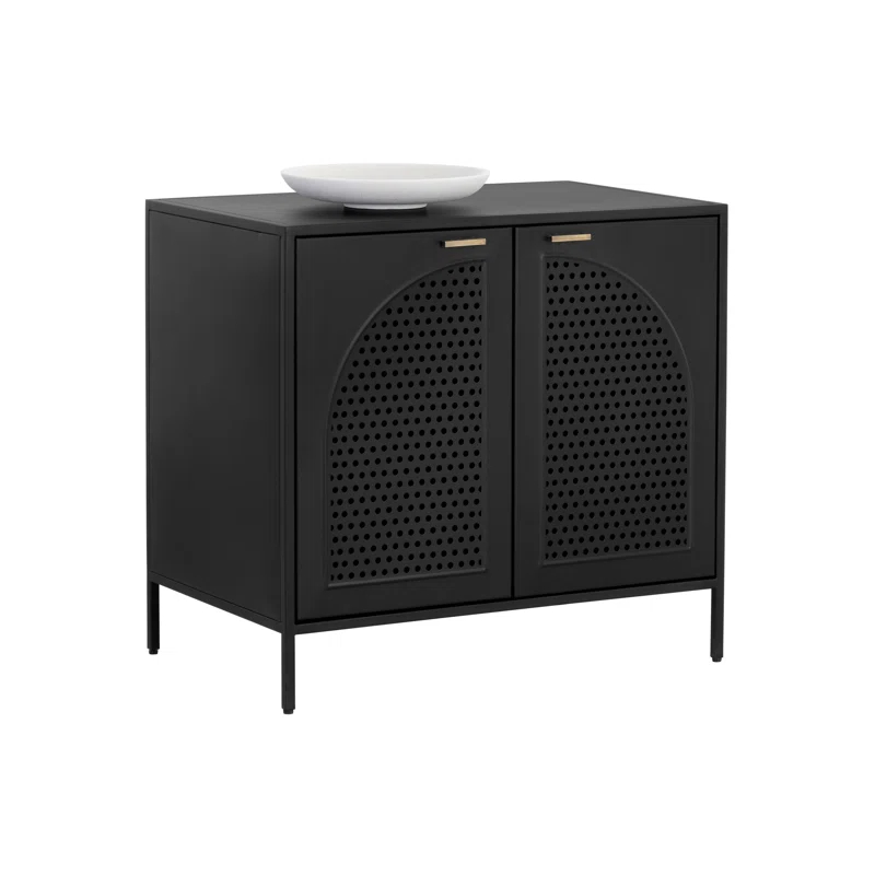 Aziza Black Metal Nightstand with Brass Handles