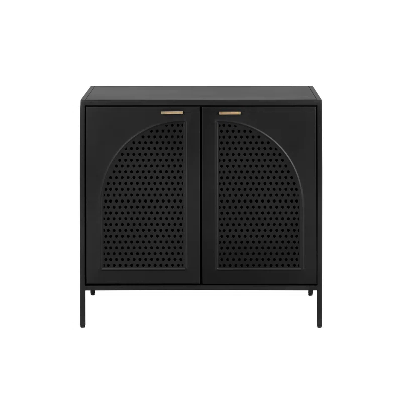 Aziza Black Metal Nightstand with Brass Handles