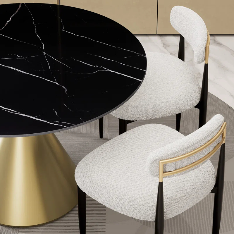 2 Pieces Boucle Armless Dining Chair, Upholstered Accent Chair