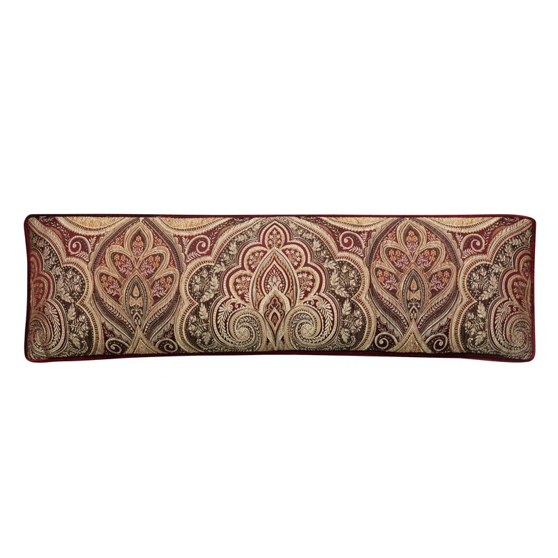 Crimson and Gold Velvet Bolster Decorative Throw Pillow