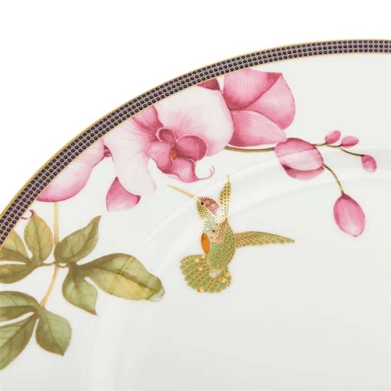 Hand-Painted Porcelain Hummingbird Dinner Plate with Gold Trim