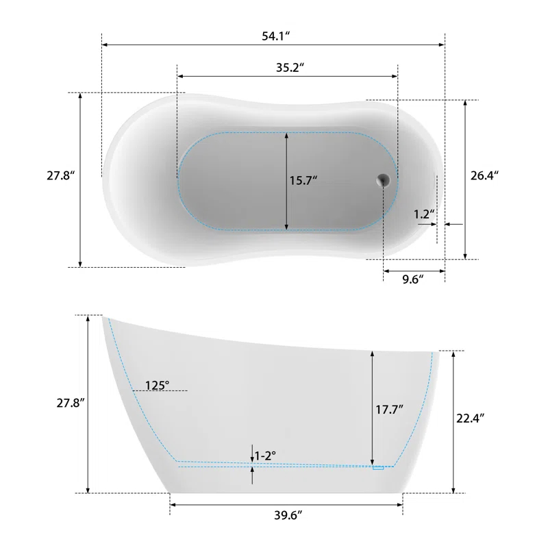 54" X 28" Freestanding Soaking Acrylic Bathtub