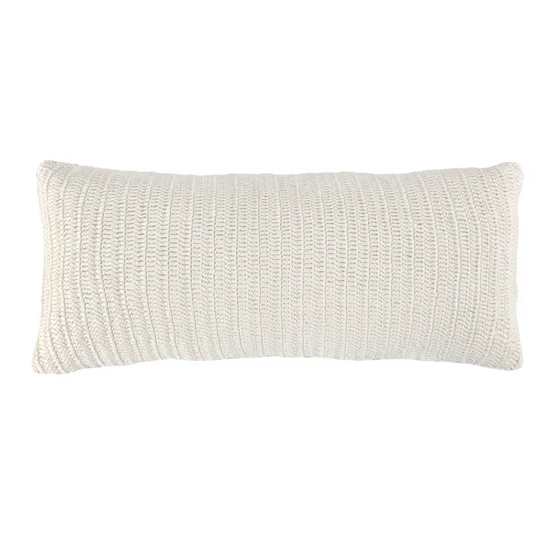 Ivory Knitted Belgian Linen Throw Pillow, 16"x36"