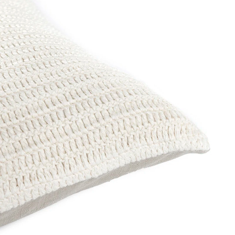 Ivory Knitted Belgian Linen Throw Pillow, 16"x36"