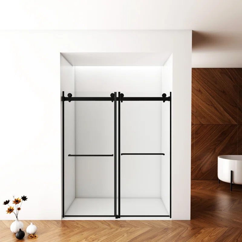 56"-60"W X 70"H Frameless Shower Door, Double Sliding Shower Door, 5/16"(8Mm) Laminated Glass Premium Tempered Glass Shower Enclosure,Double Side Easy Clean Coat Finished With Buffer