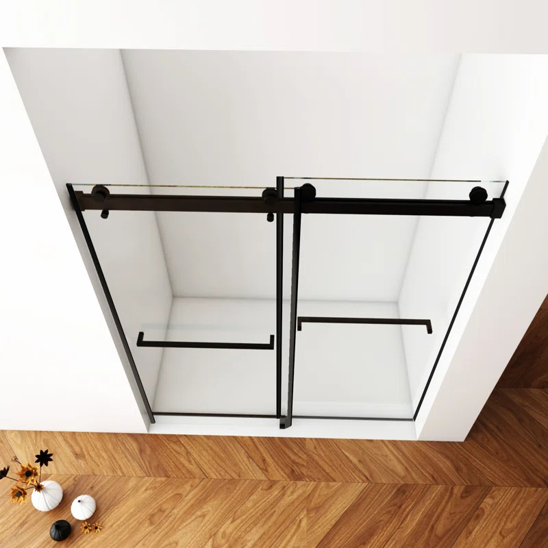 56"-60"W X 70"H Frameless Shower Door, Double Sliding Shower Door, 5/16"(8Mm) Laminated Glass Premium Tempered Glass Shower Enclosure,Double Side Easy Clean Coat Finished With Buffer