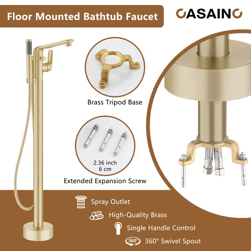 Single Handle Freestanding Bathtub Faucet with Diverter and Handshower