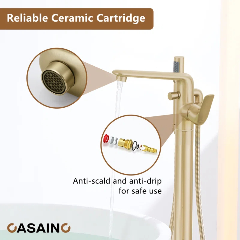 Single Handle Freestanding Bathtub Faucet with Diverter and Handshower