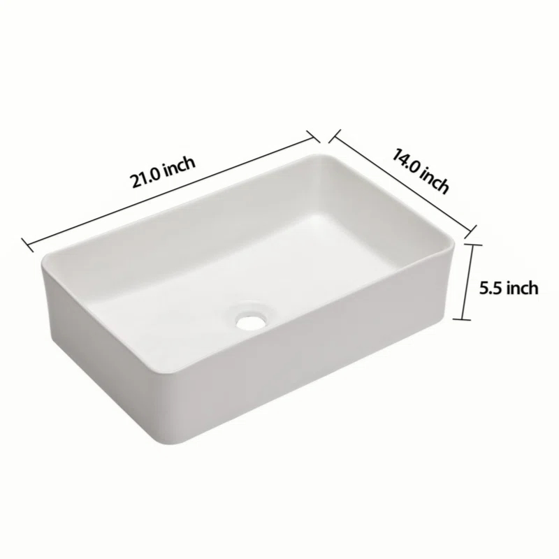 21"X14" White Ceramic Rectangular Vessel Bathroom Sink
