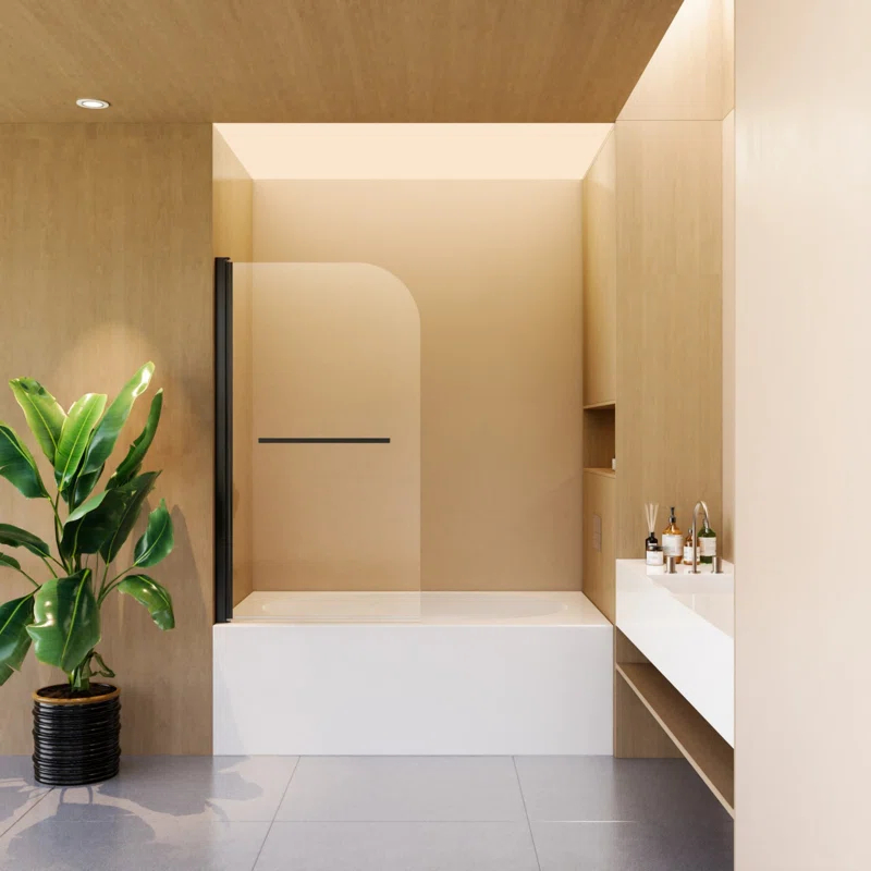 31"W x 55"H Frameless Folding Pivot Shower Tub Door Reversible Installation