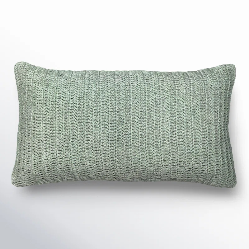 Sagebrush Green Knitted Linen Throw Pillow, 14"x26"
