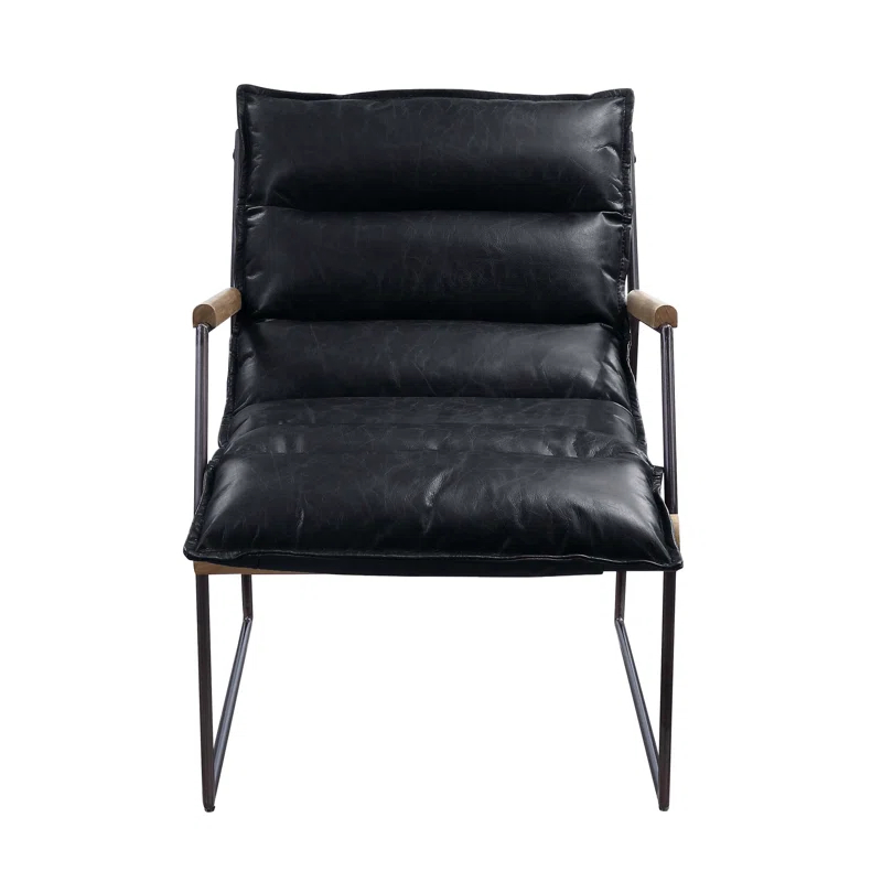 17 Stories Luberzo Distress Espresso Top Grain Leather & Matt Iron Finish Accent Chair