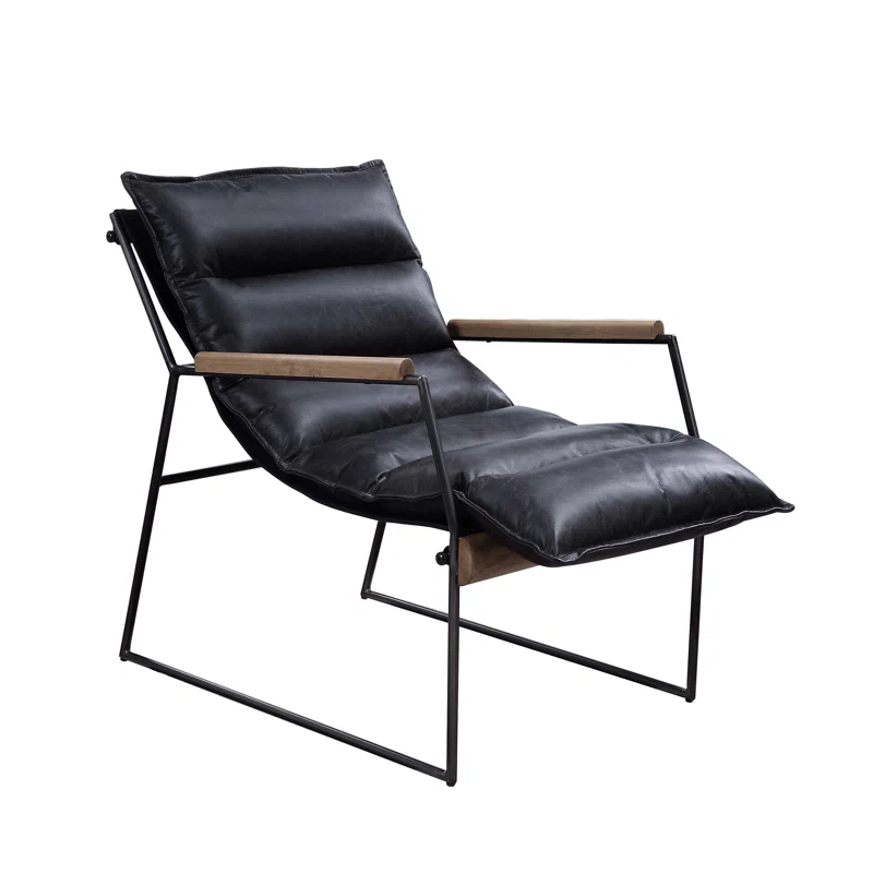 17 Stories Luberzo Distress Espresso Top Grain Leather & Matt Iron Finish Accent Chair