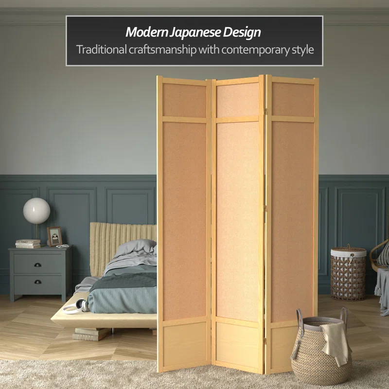 Oriental Furniture 7 Ft Tall Jute Shoji Screen, natural, 3 panel