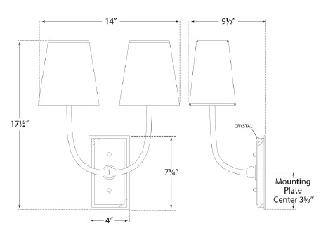 Antique Brass and Fabric Shade 2-Light Wall Sconce
