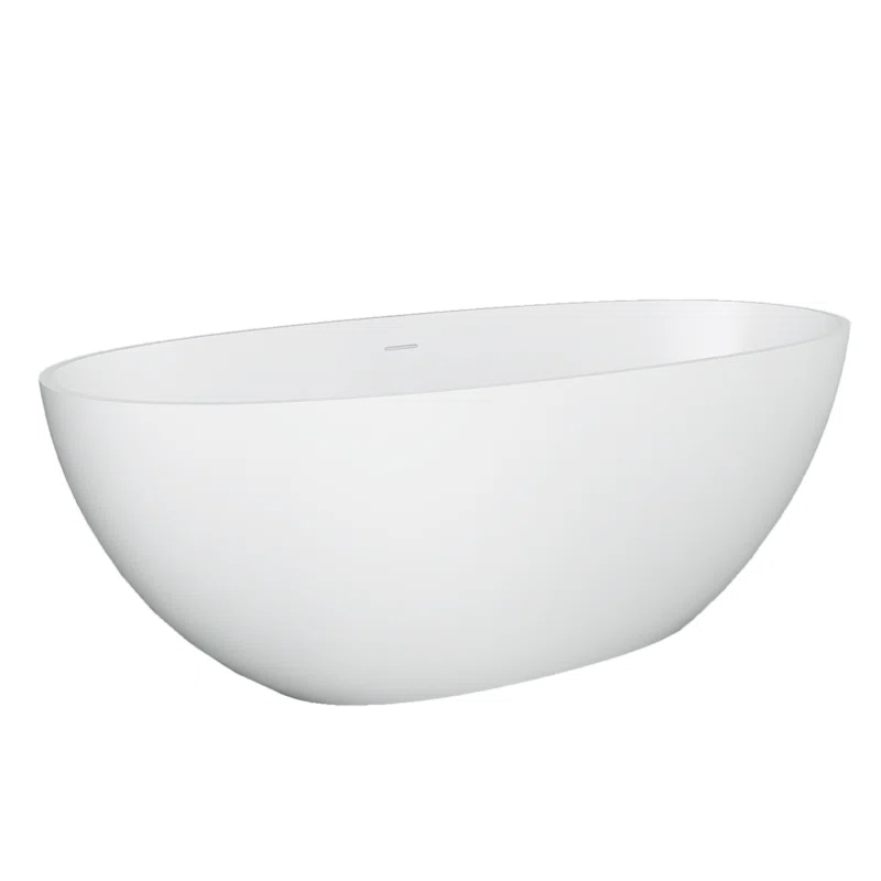 TCYO 65 in. x 30 in. Solid Surface Freestanding Soaking Bathtub with Center Drain in Matte White TYMYBT11-65MW