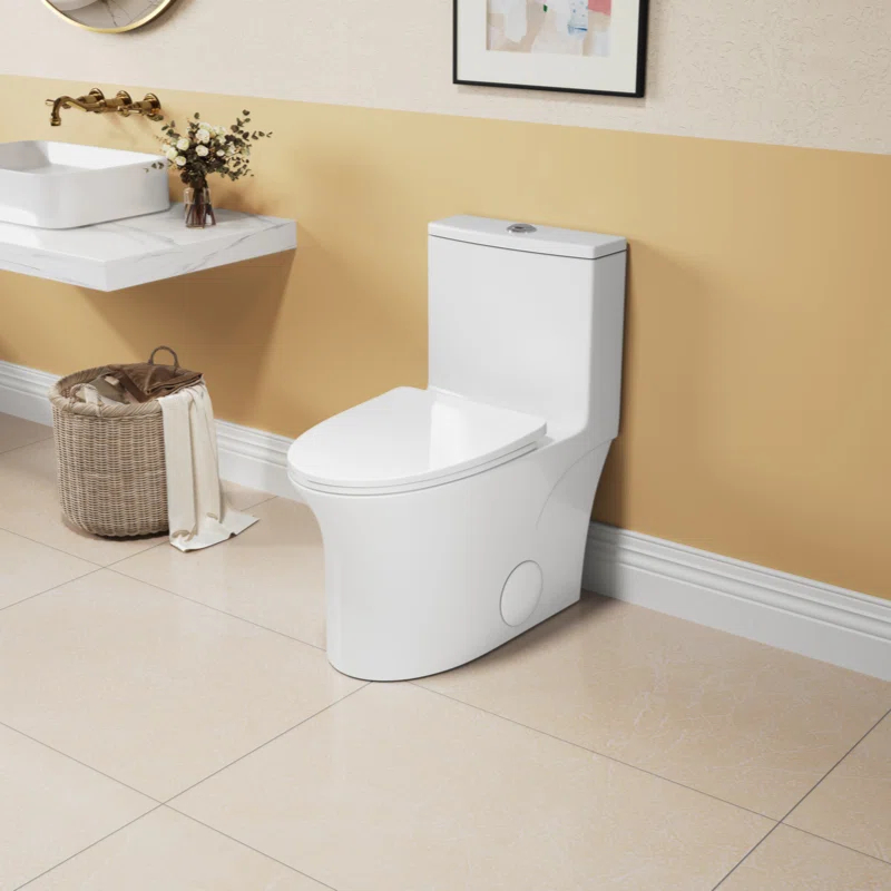 1.1/1.6 GPF Elongated Comfort Height Floor Mounted One-Piece Toilet, CUPC Certified, Watersense Cetified, Ceramic, White Color, Soft Close Seat T039WT