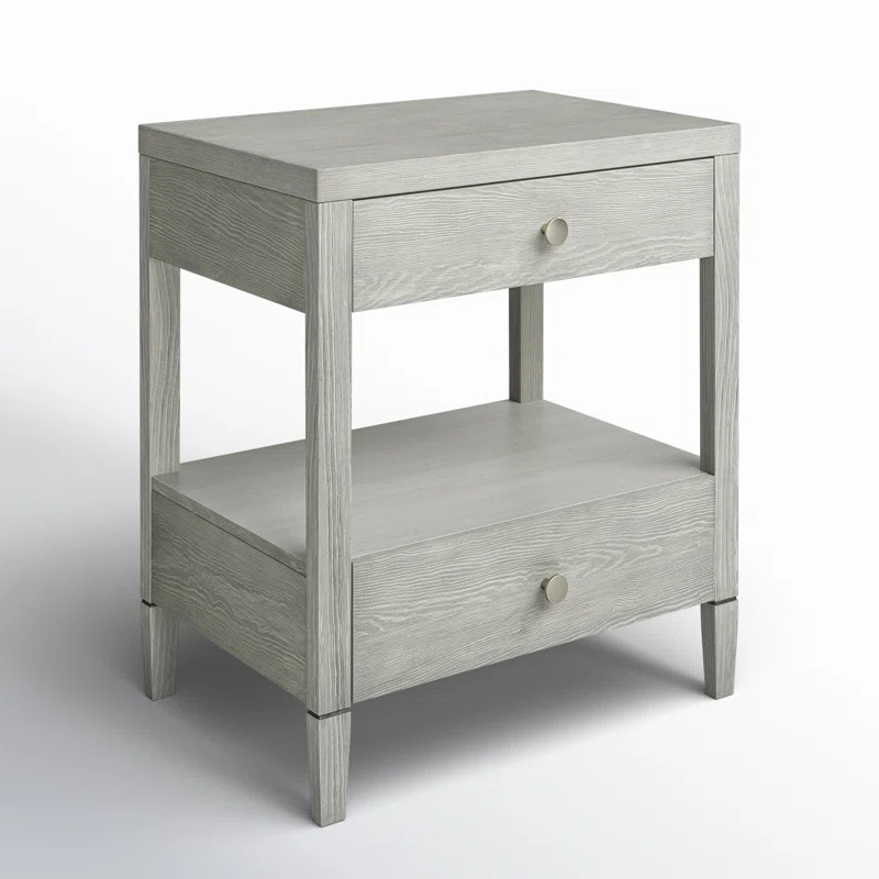 Gray Wood 2-Drawer Rectangle Night Table with Cone Legs