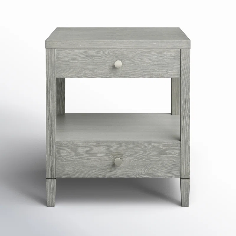 Gray Wood 2-Drawer Rectangle Night Table with Cone Legs
