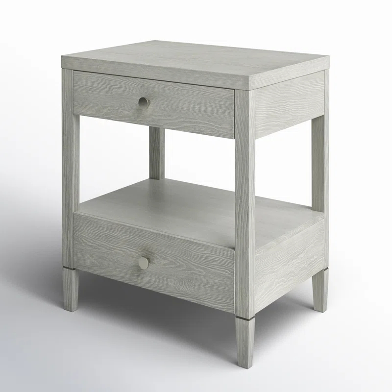 Gray Wood 2-Drawer Rectangle Night Table with Cone Legs