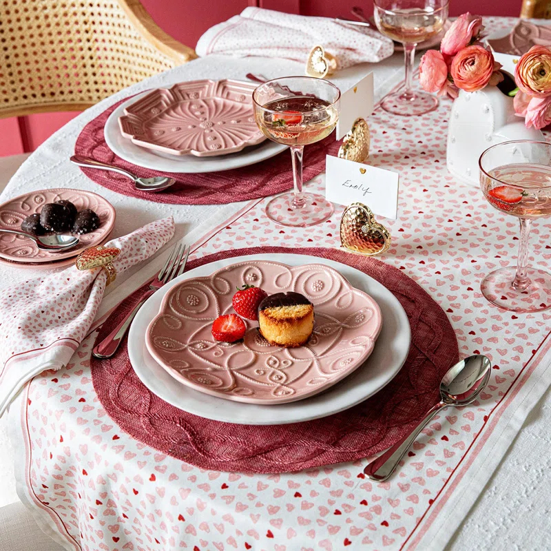 Handcrafted Blush Ceramic Floral Pattern Dessert/Salad Plates Set of 4