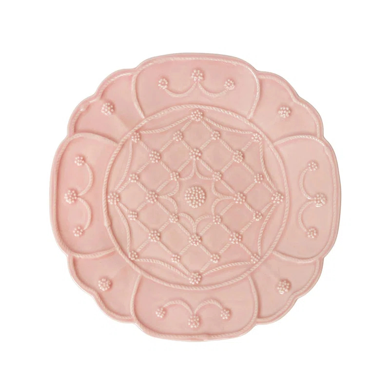 Handcrafted Blush Ceramic Floral Pattern Dessert/Salad Plates Set of 4