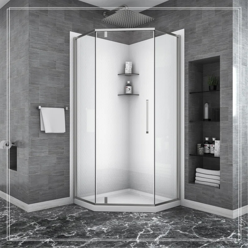 REDmintss Shower Door 34-1/8" X 72" Semi-Frameless Neo-Angle Hinged Shower Enclosure AGLBX06527A