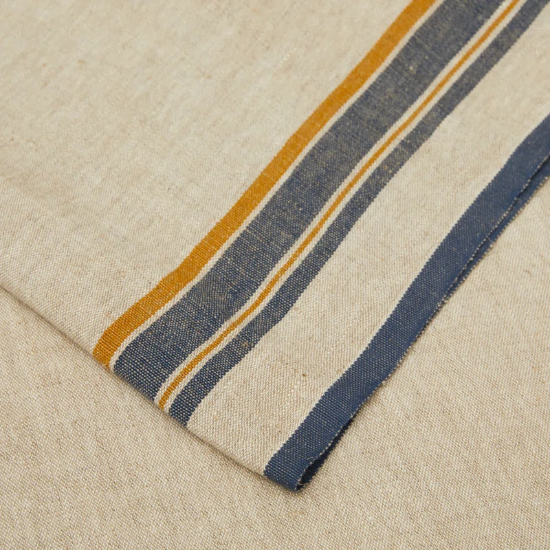 Natural and Blue Cotton Linen French Country Table Runner