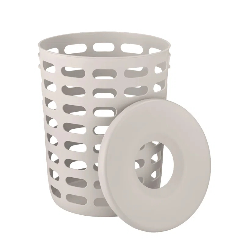 White Plastic Laundry Basket with Removable Lid
