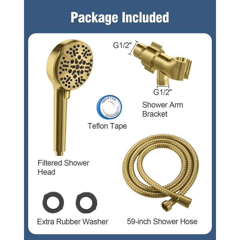 6-Mode Luxury Filtered Handheld Shower Head Set With Adjustable Bracket And Long Hose