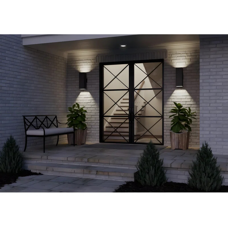 Square Collection 6" Aluminum Up/Down Matte Black Outdoor Wall Lantern Light