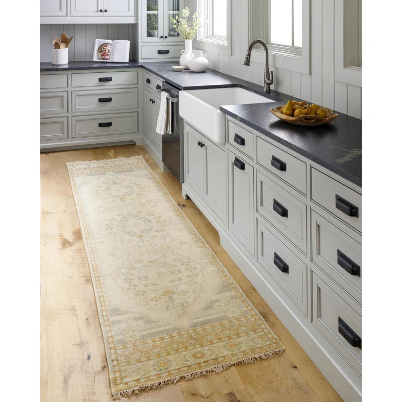 Gray Hand-Knotted Wool and Viscose Rectangular Area Rug