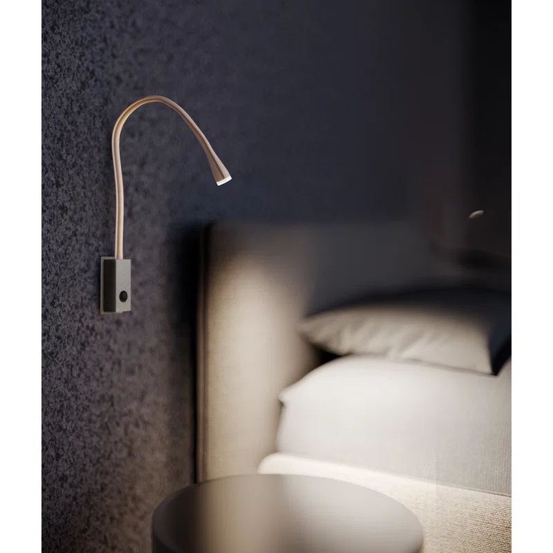 Flexiled Modern Nickel LED Sconce with Dark Brown Leather Shade