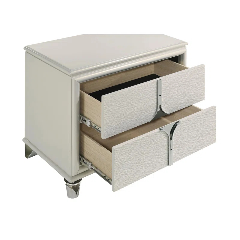 Olivia 2-Drawer Nightstand Bedside Table Pearl White