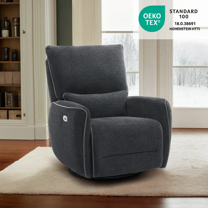 Swivel Glider Power Recliner Chair, Electric Rocker Recliner Chairs with USB Ports For Nursery, Fabric