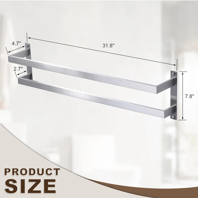 2-Tier Stainless Steel Wall Mounted Square Towel Rack With Concealed Mounting Hardware Staggered Two Rod Towel Rack