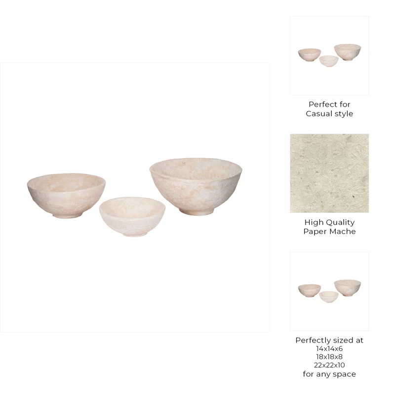 White Paper Mache Decorative Bowl (Set of 3)