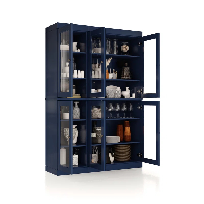 100% Solid Wood 48.5" Pantry China Cabinet with Clear Glass Doors and Adjustable Shelves